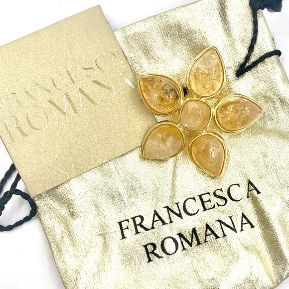FRANCESCA ROMANA GOLDEN CITRINE FLOWER PIN BROOCH - Picture 2 of 9